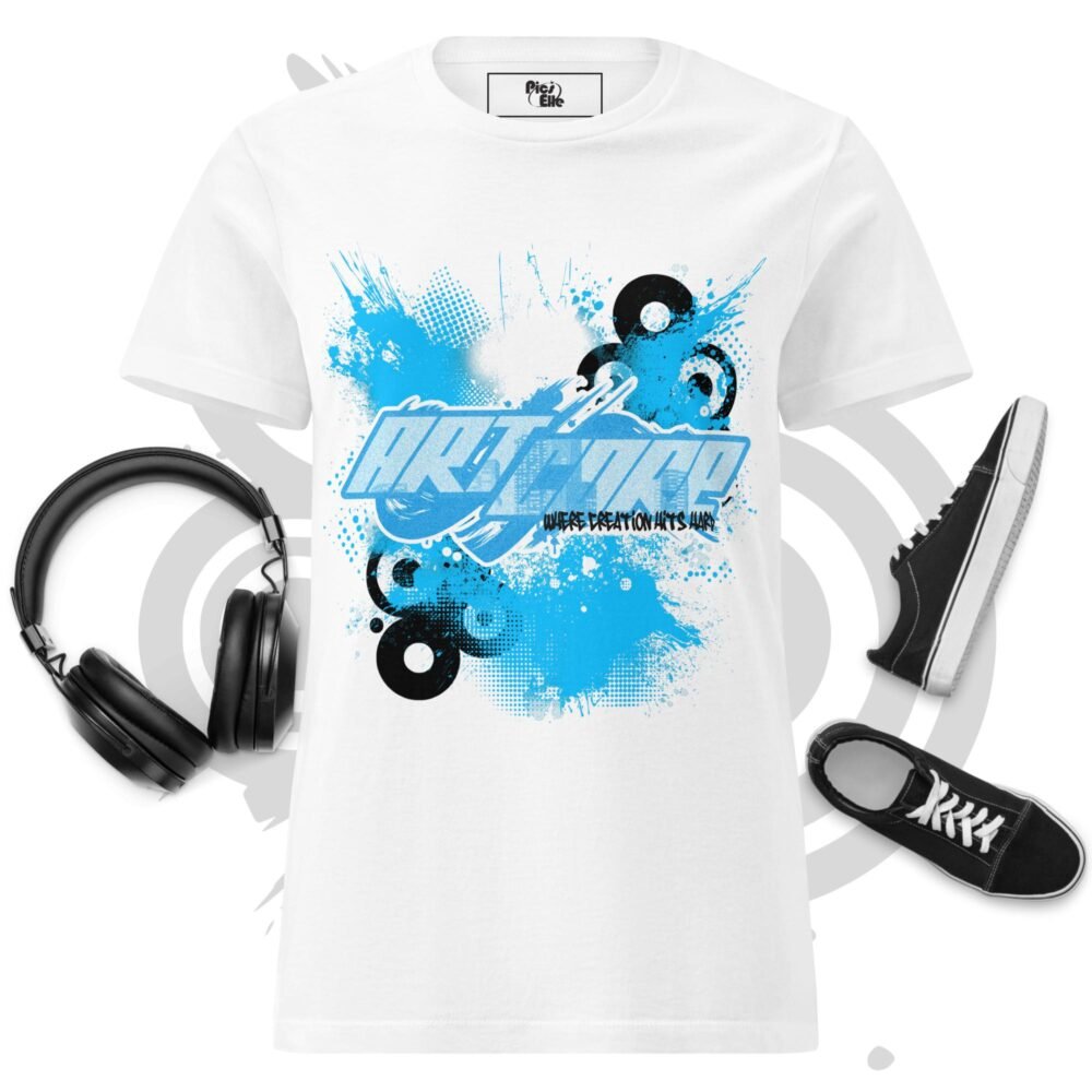 Women’s Softstyle T-Shirt – ART CORE Graffiti Design Blue – Frutiger Metro Aesthetic – Y2K Urban Streetwear Tee