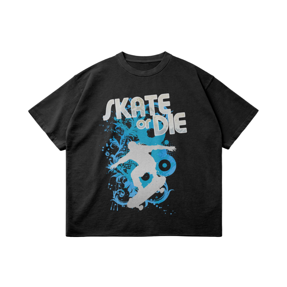 Unisex Graphic T-Shirt – Blue “Skate or Die” Graffiti Large Print