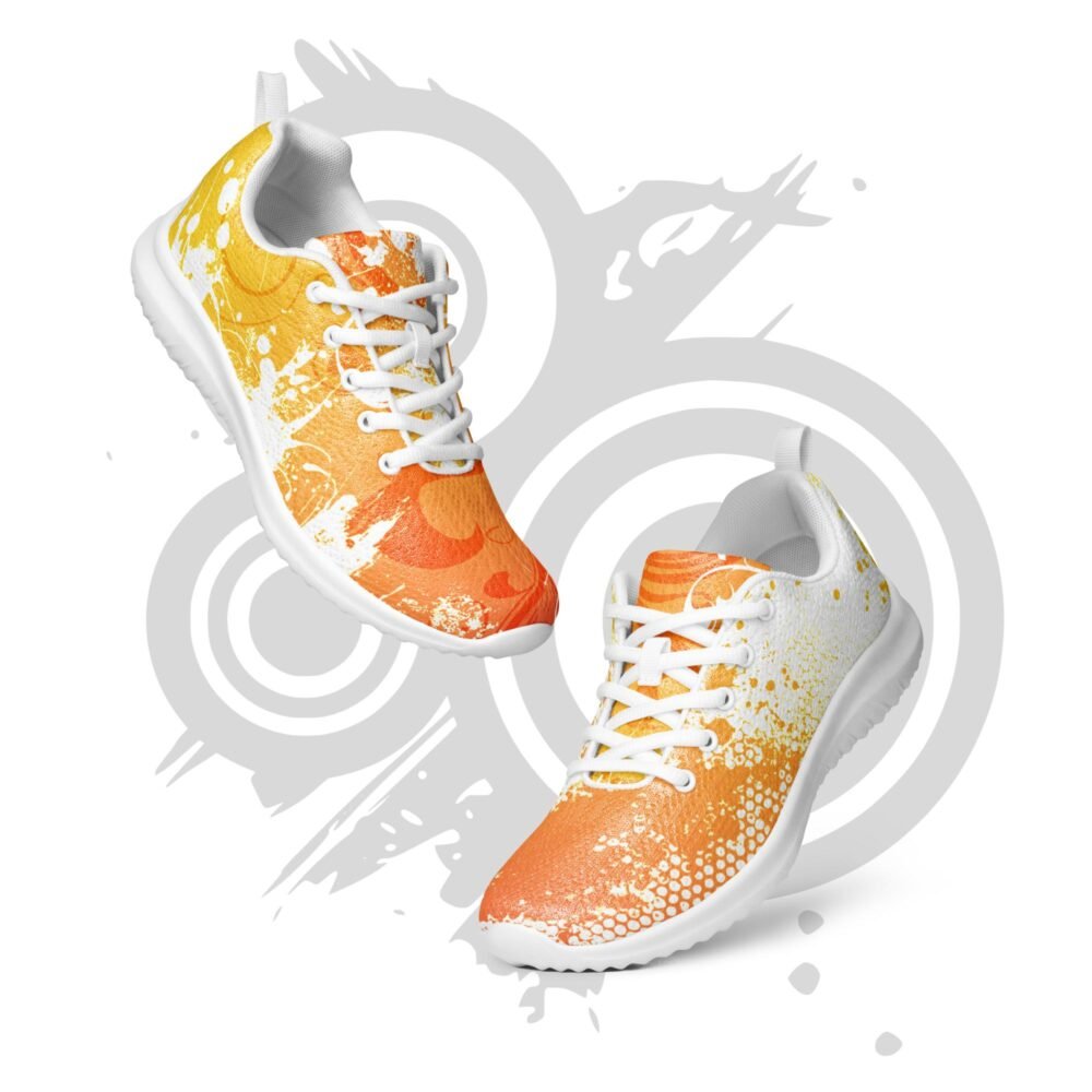 Women’s athletic shoes Frutiger Metro abstract graffiti – Orange and white vector garden urban art design