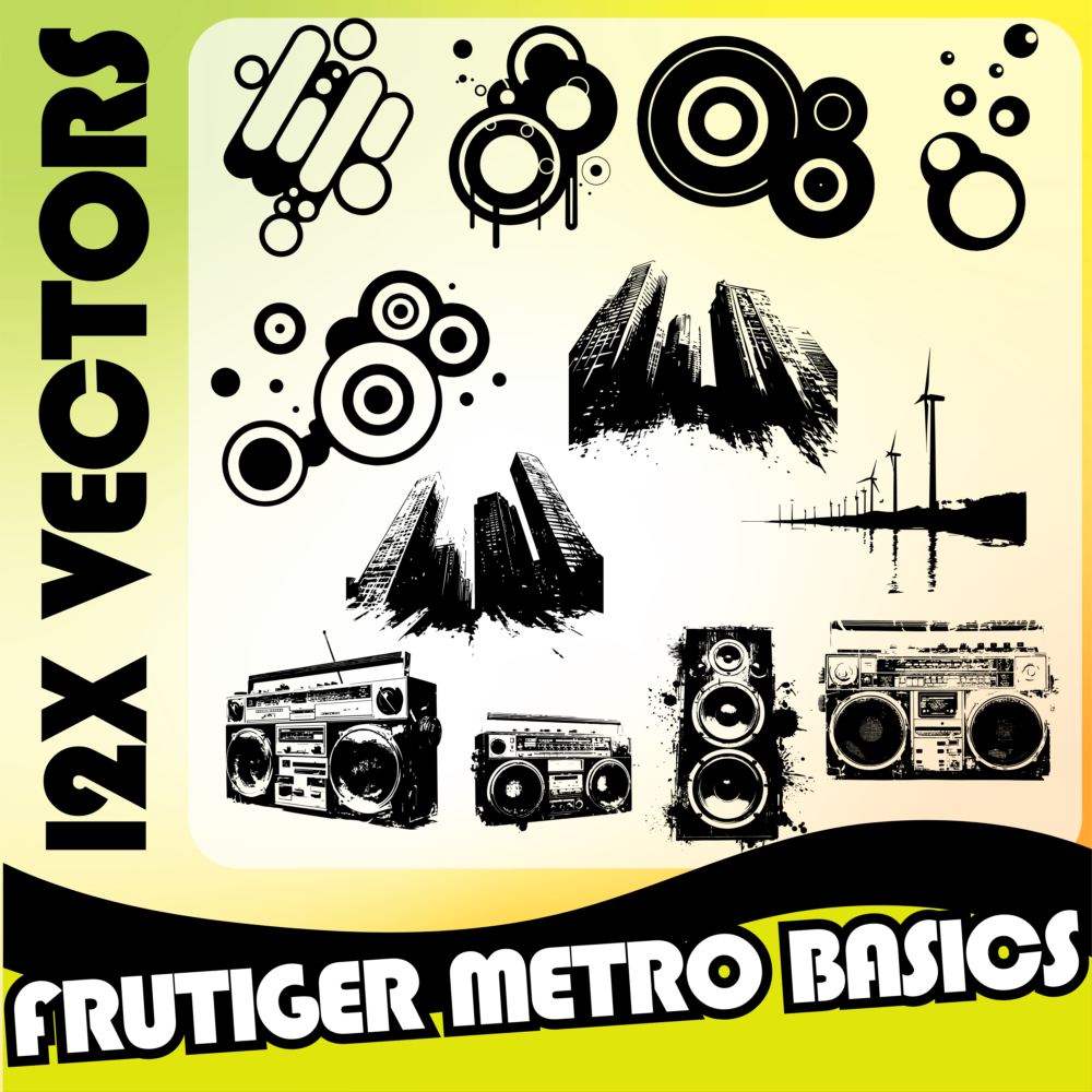 Frutiger Metro Basics – 12x Urban Vector Pack for Stunning Graphic Design