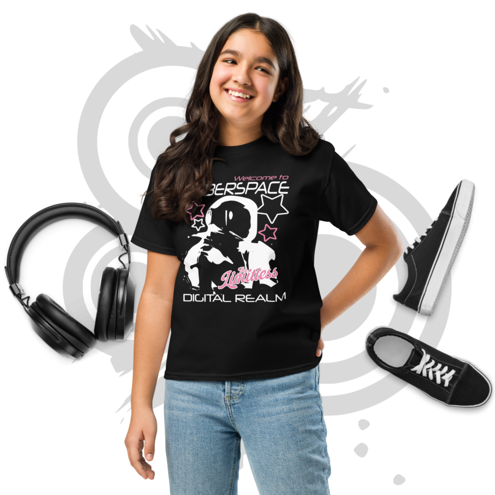 Youth classic tee - Y2K Cyberspace pink stars and white astronaut