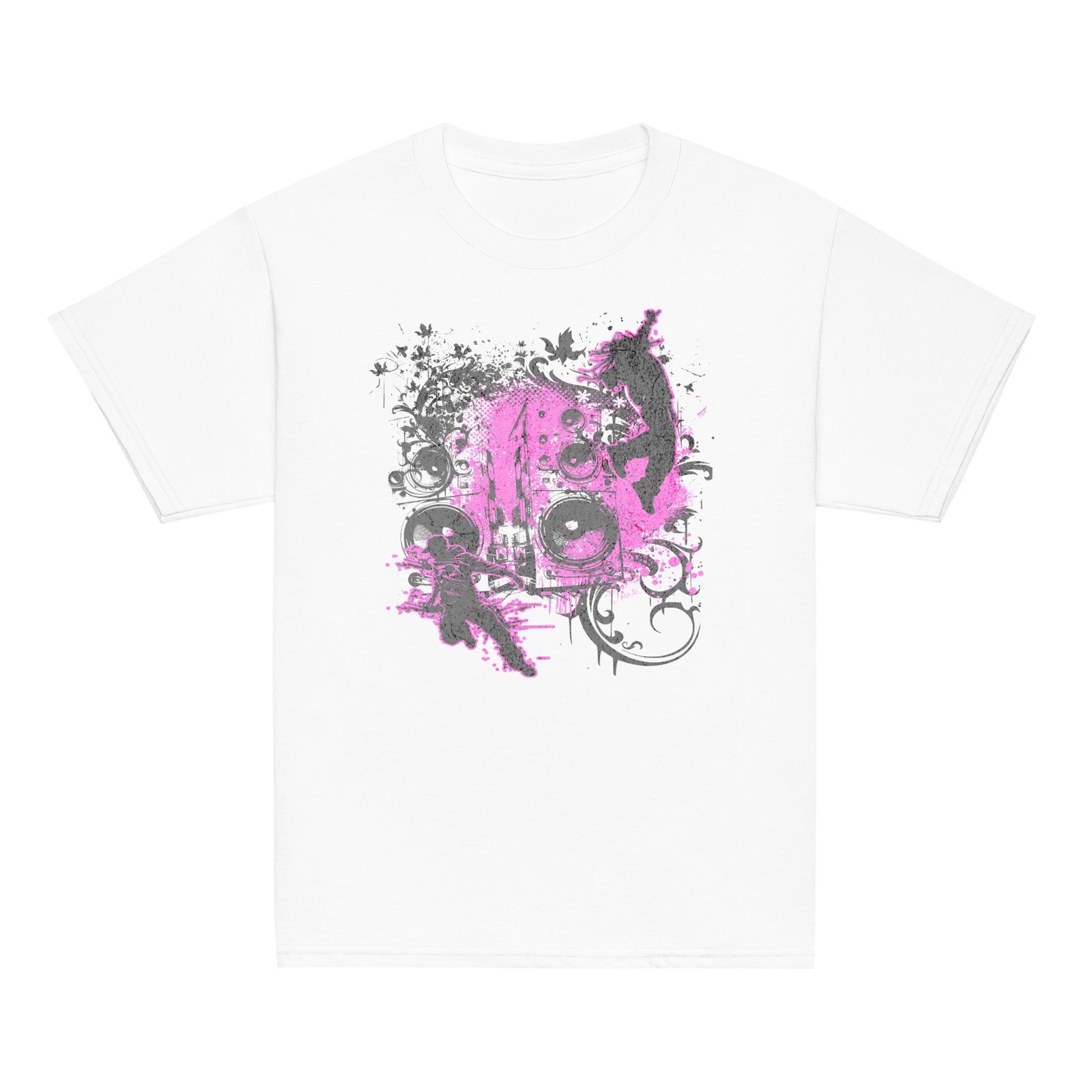 Youth Classic Tee - Y2K Boombox Dance Pink and Gray Ornament Graphic – Image 2