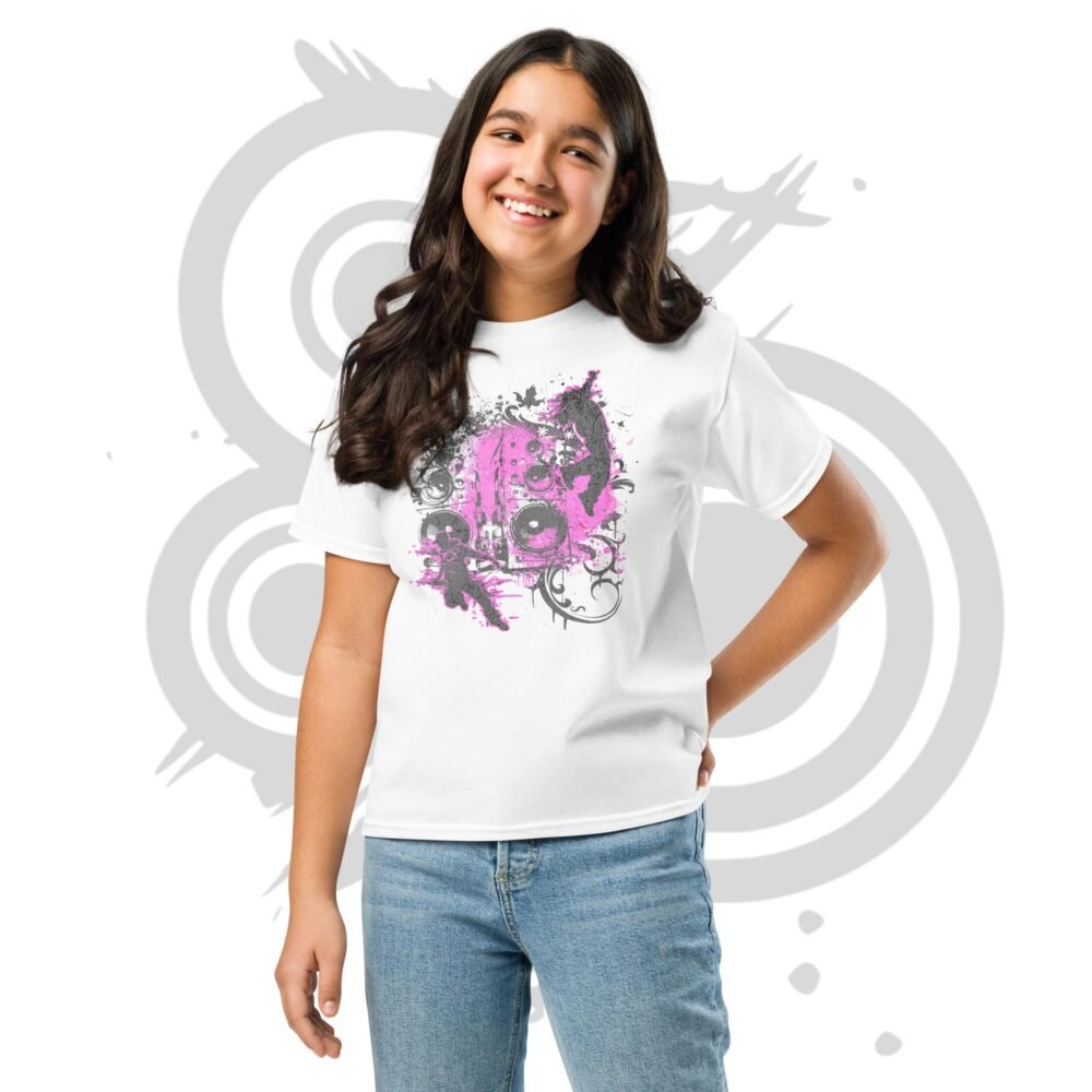 Youth Classic Tee - Y2K Boombox Dance Pink and Gray Ornament Graphic