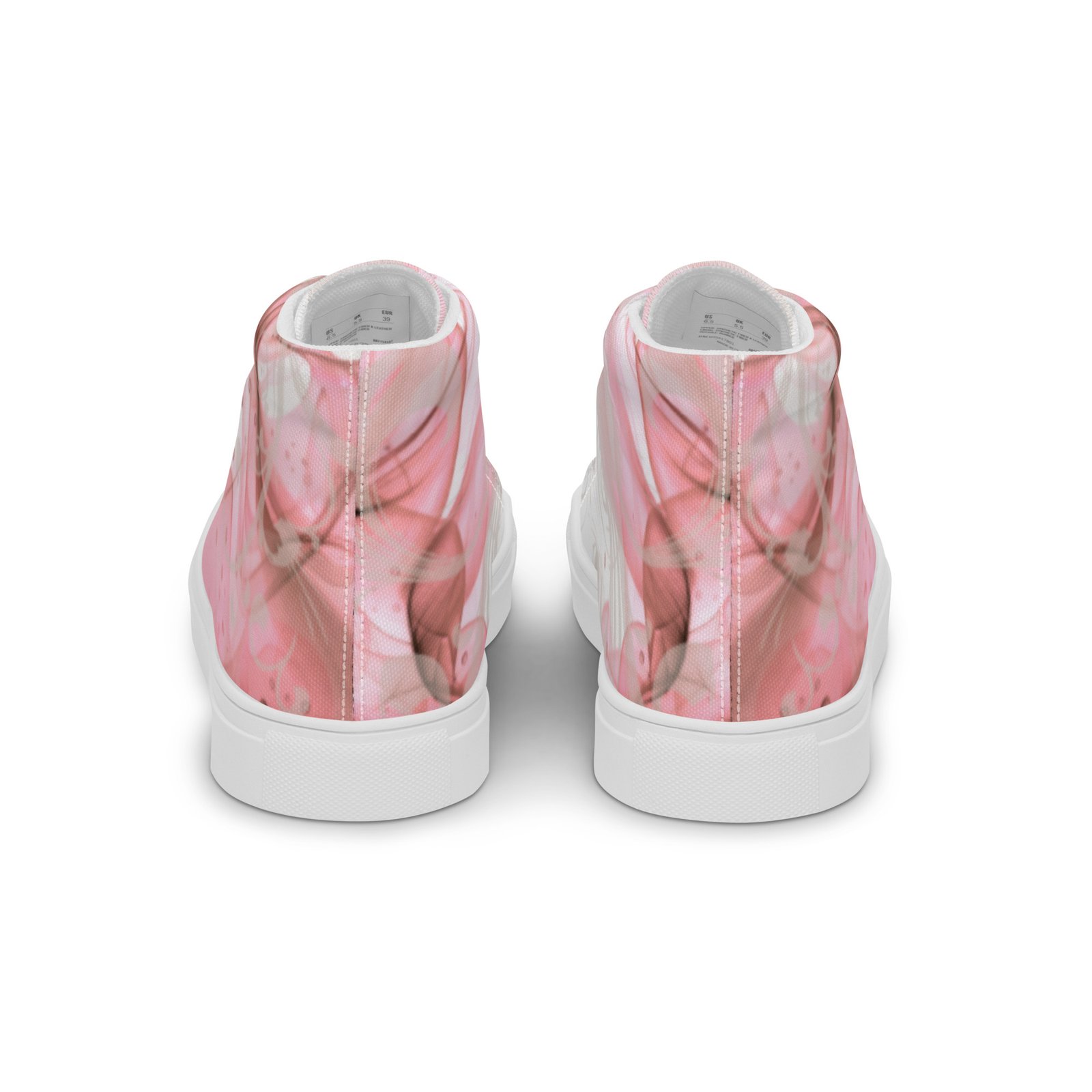 Women's high-top canvas sneakers with abstract pink pattern, high-top shoes, larger sizes EU 42 EU 43 EU 44 45.5, women's shoe size 10 11 12 – Image 2