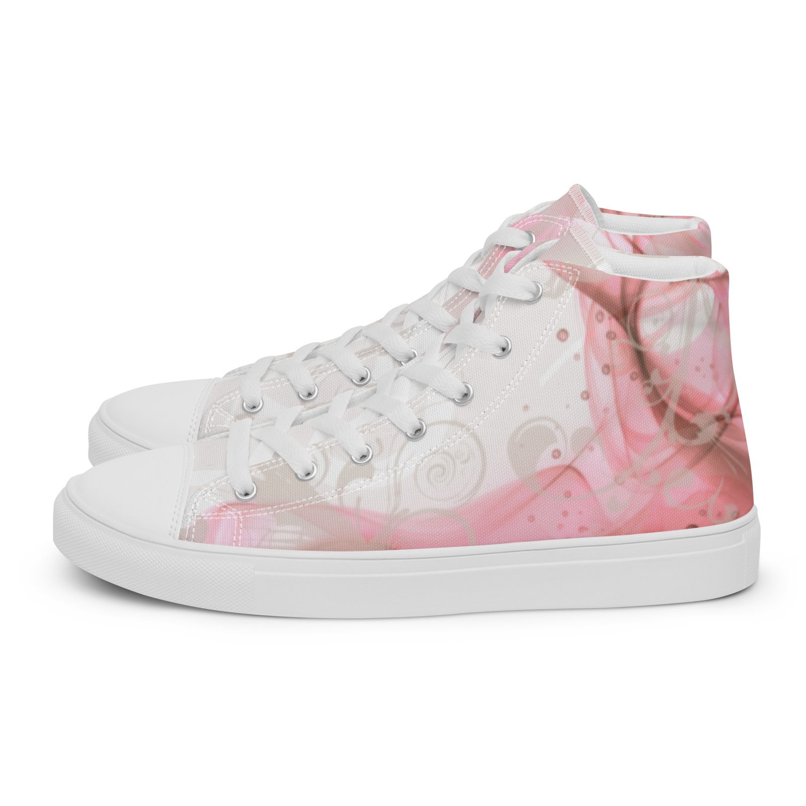 Women's high-top canvas sneakers with abstract pink pattern, high-top shoes, larger sizes EU 42 EU 43 EU 44 45.5, women's shoe size 10 11 12 – Image 5