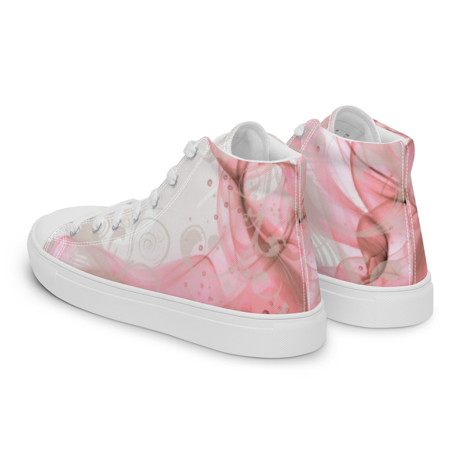 Women's high-top canvas sneakers with abstract pink pattern, high-top shoes, larger sizes EU 42 EU 43 EU 44 45.5, women's shoe size 10 11 12 – Image 6