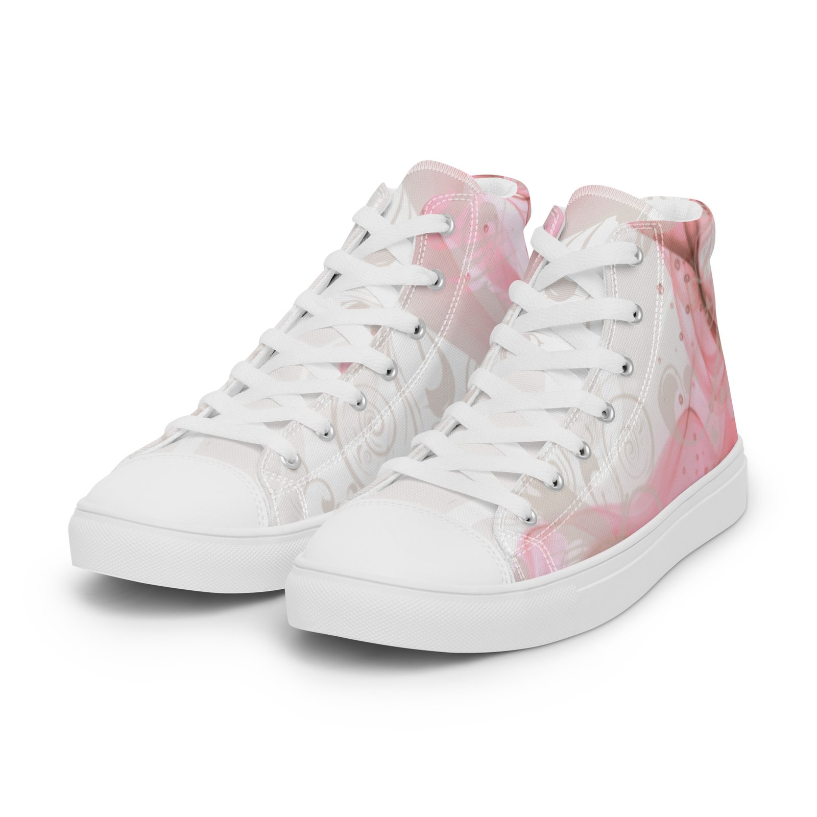 Women's high-top canvas sneakers with abstract pink pattern, high-top shoes, larger sizes EU 42 EU 43 EU 44 45.5, women's shoe size 10 11 12 – Image 7