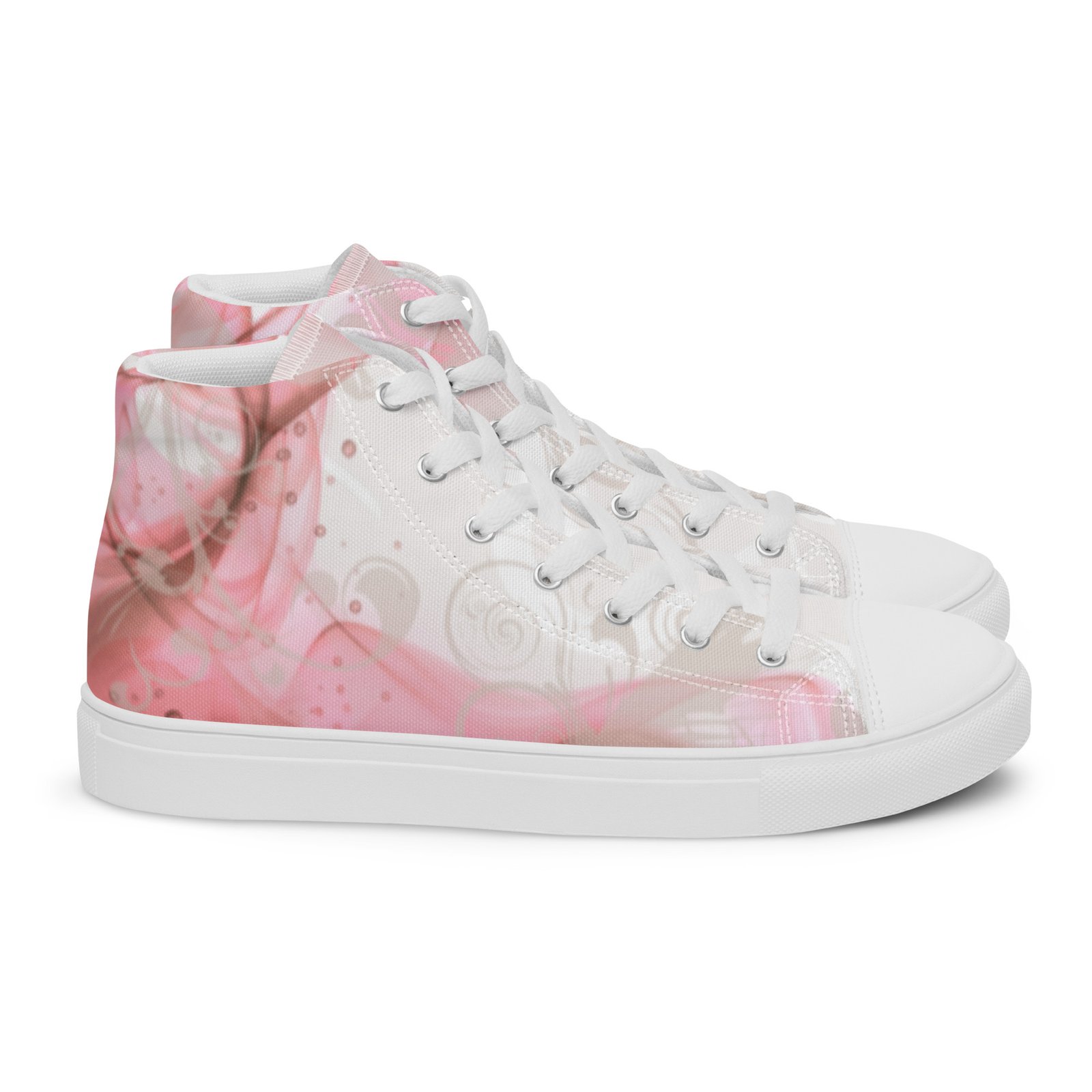 Women's high-top canvas sneakers with abstract pink pattern, high-top shoes, larger sizes EU 42 EU 43 EU 44 45.5, women's shoe size 10 11 12 – Image 8