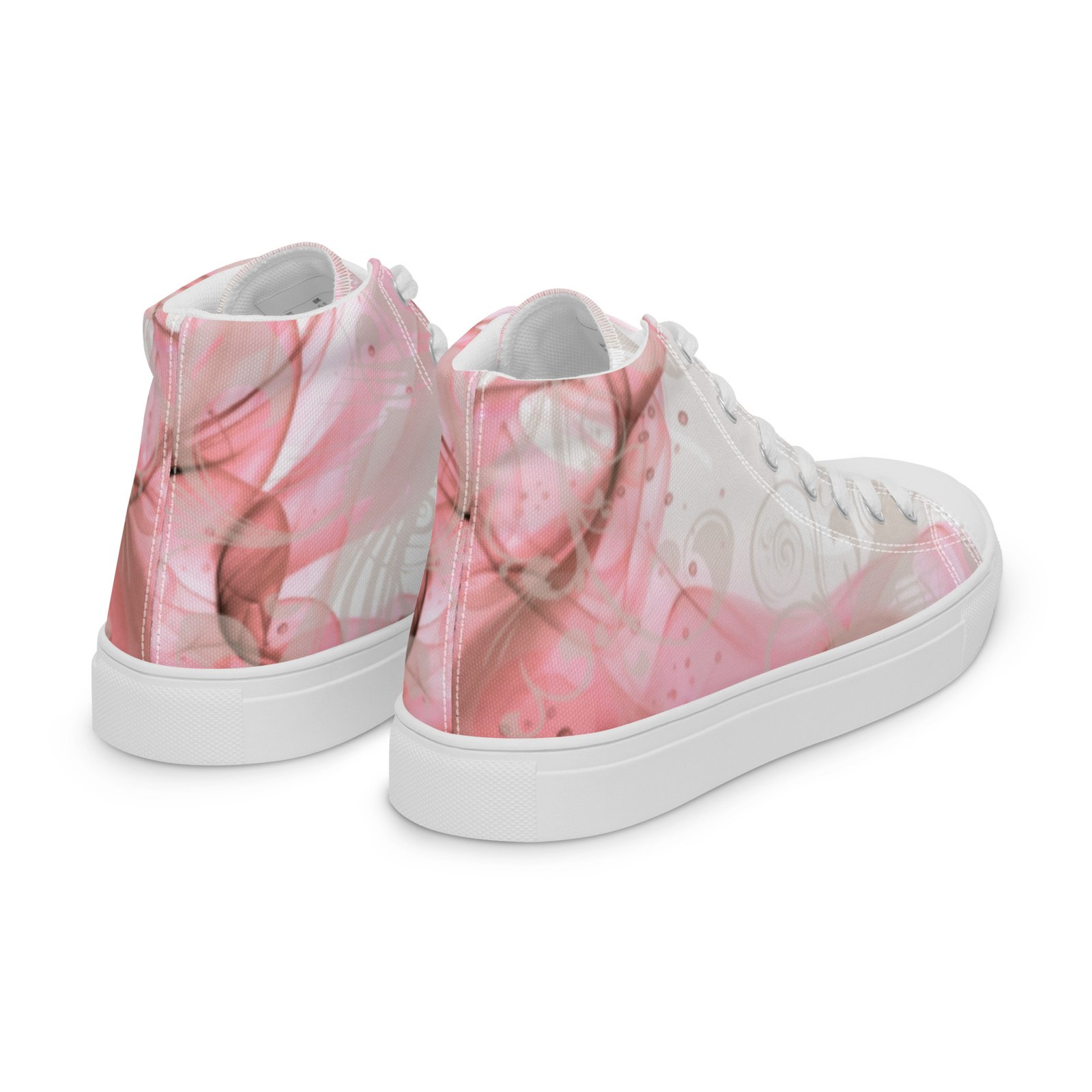 Women's high-top canvas sneakers with abstract pink pattern, high-top shoes, larger sizes EU 42 EU 43 EU 44 45.5, women's shoe size 10 11 12 – Image 9