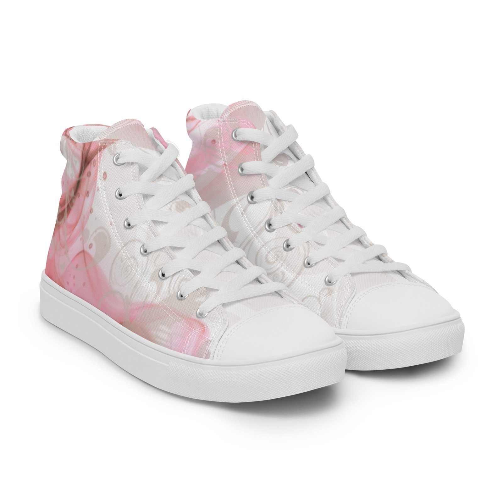 Women's high-top canvas sneakers with abstract pink pattern, high-top shoes, larger sizes EU 42 EU 43 EU 44 45.5, women's shoe size 10 11 12 – Image 10